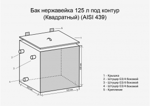 Бак для бани Везувий 125 л с ТЭНом (квадратный)