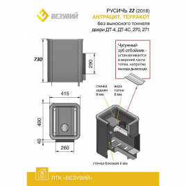 Дровяная печь ВЕЗУВИЙ РУСИЧЪ АНТРАЦИТ 22 (ДТ-4С) б/в